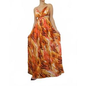 NEW SURELYMINE pleated cut out chiffon maxi dress in rust